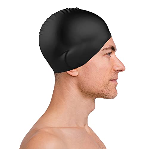  Swim Caps Ear Protection 3D - Swimming Cap for Women Men -  Silicone Swim Cap Waterproof - Fits Long Hair & Short - Adult Swim Cap -  Youth Swim Cap 