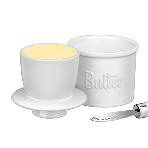 SWEEJAR Porcelain Butter Keeper Crock, French Butter Dish with Water Line,  Ceramic Butter Container for soft butter