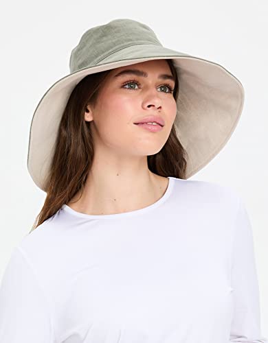 Solbari Ultra Wide Cotton Linen Hat UPF50+ Uv Protection, Sun Protective  Hat, Sage / Beige, Small-Medium