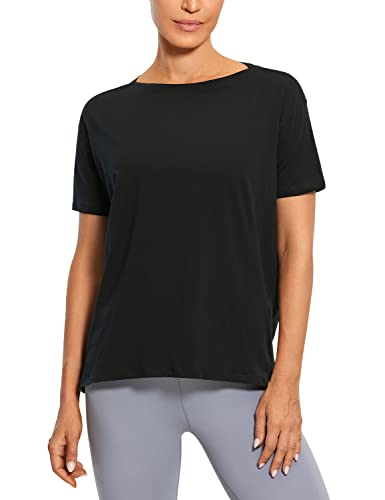 CRZ YOGA cRZ YOgA Womens Pima cotton Workout crop Tops Short Sleeve Yoga  Shirts casual Athletic Running T-Shirts Misty Merlot X-Small