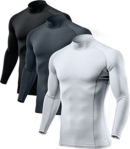 ATHLIO 3 Pack Men's Long Sleeve Athletic Shirts - Quick Dry, UV Sun  Protection, and 1/4 Zip Pullover Running Tops for Outdoor