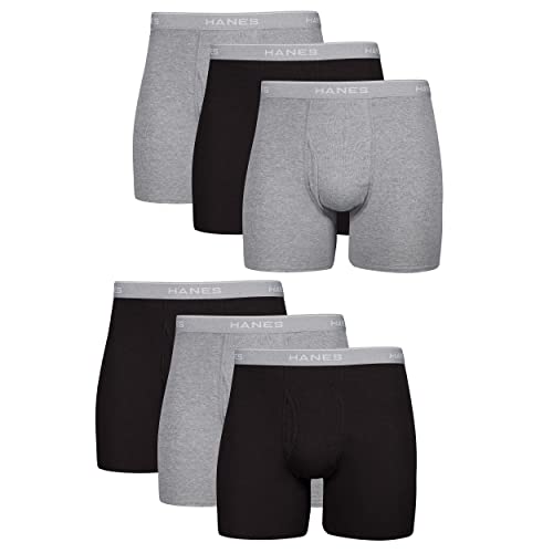 Hanes Boxer Briefs, Cool Dri Moisture-Wicking Underwear, Cotton No-Ride-up  for Men, Multi-Packs Available, 6 Pack - Black/Gray, Medium