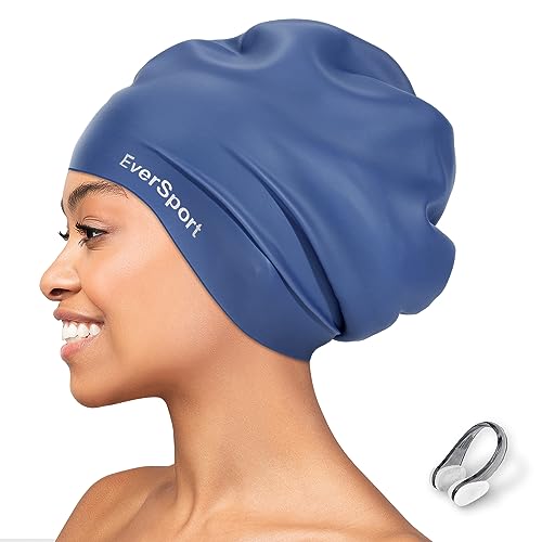EverSport Extra Large Swim Cap for Braids and Dreadlocks, Silicone Swimming  Pool Cap for Women Men Adult Long Thick Curly Hair Locs Anti Slip Ear Cover  Waterproof Bathing Shower Cap Keep Hair Dry
