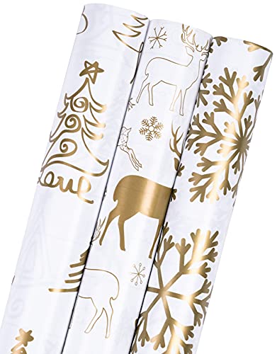 LeZakaa Christmas Wrapping Paper Roll - Mini Roll - Reindeer/Rose Gold  Metallic Paper/Gold Glitter Paper for Gift Wrap, DIY Craft - 17 x 120  inches 