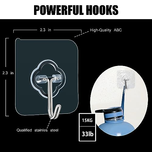 Adhesive Hooks, 32 Pack 33lb(Max) Sticky Hooks, Transparent Reusable  Removable Adhesive Hooks for Hanging, Wall Hooks for Hanging Can be Use for  Kitchen Bathroom Shower Outdoor Home Improvement