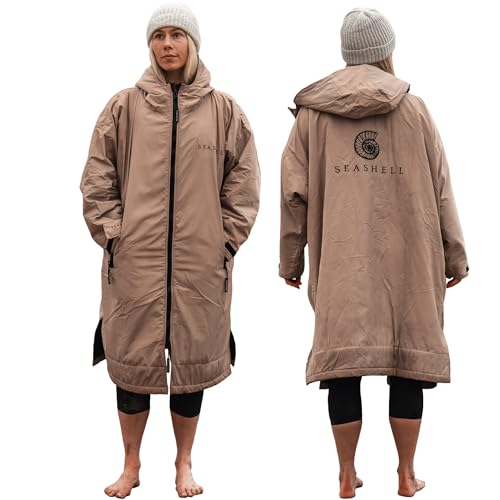 Hiturbo Warm Waterproof Swim Parka: Oversized Hooded Changing Robe - Sherpa  Liner Swimming Coat - Recycled Fabric Surf Poncho