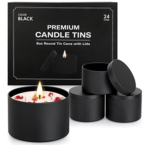 Tin Candle Jars for Making Candles - DIY Candle Containers with Lids -  Metal Candle Jars - Bulk Tins Storage for Candle - (24 Pieces) - (4 Ounces)  - Black and White Abstract