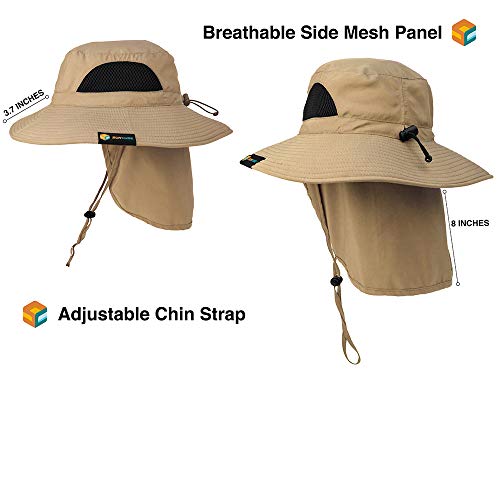 SUN CUBE Fishing Sun Hat with Neck Cover Flap, Wide Brim Bill