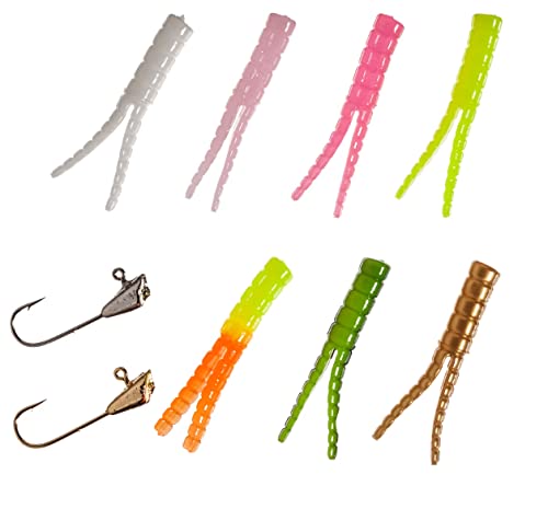 Leland Lures 87659 Trout Magnet Neon Kit- 70 Grub Bodies and 15 Size 8  Hooks.