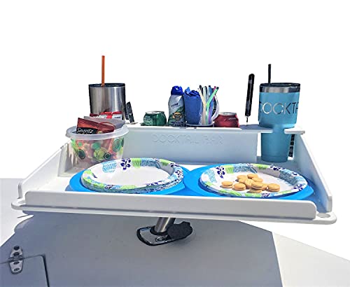 Docktail Butler Marine Food and Cocktail Table - Includes Adjustable Folding Rod Holder Mount - Large Serving Tray for Grill - Boat Cup and Bottle