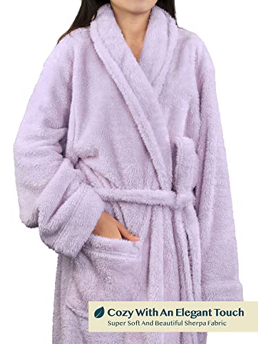 PAVILIA Premium Womens Plush Soft Robe Fluffy, Warm, Fleece Sherpa Shaggy  Bathrobe, Lavender, Small-Medium