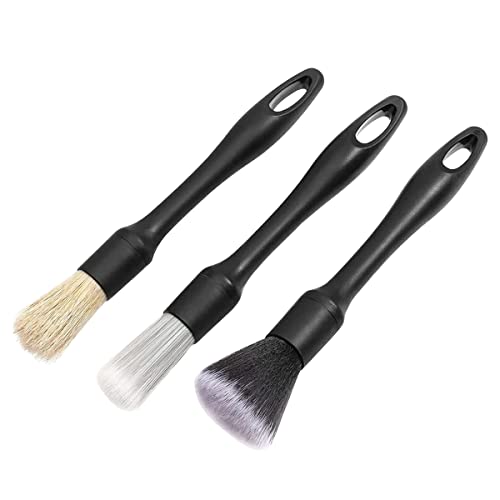 Yisharry Li Detailing Brush Set - 5 Different Sizes Premium Natural Boar Hair Mixed Fiber Plastic Handle Automotive Detail Brushes for Cleaning Wheels