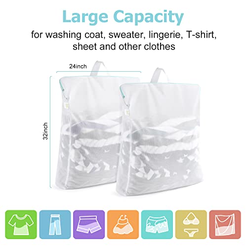  OTraki Mesh Laundry Bag for Delicates 2 Pack Garment Wash Bag  24 x 32 inch Zippered Large Washing Machine Bags for Sweater Dirty Clothes  Washer Dryer Net Protector Travel College Dorm