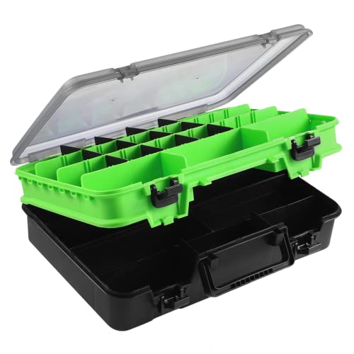 Double Layer Tackle Box, Two Level Fishing Tackle Box Organizer with  Adjustable Dividers, Outdoor Fishing Large Capacity Tackle Storage Box  14.2”x9.8”x4.7” (Green)