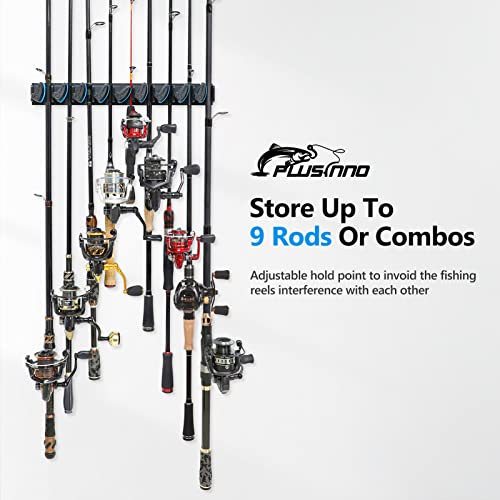 PLUSINNO Vertical Fishing Rod Holder, Wall Mounted Fishing Rod Rack,  Fishing Pole Holder Holds Up to 9 Rods or Combos, Fishing Rod Holders for  Garage, Fits Most Rods of Diameter 3-19mm
