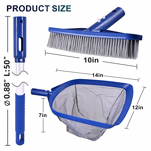 POOLAZA Pool Skimmer Net & Pool Brush Head with 50'' Aluminum Pool Pole, Fine  Mesh Pool Net Skimmer Plus 14 Sturdy Pool Brushes for Cleaning Pool Walls,  Ideal Pool Cleaning Kit for Above Ground Pool