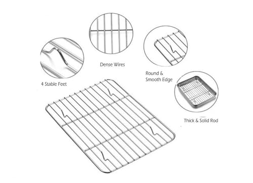 Chef Cooling Rack, Set of 2 Stainless Steel, Cookie Sheet Tray Oven Safe  Grid Wire Racks for Cooking & Baking