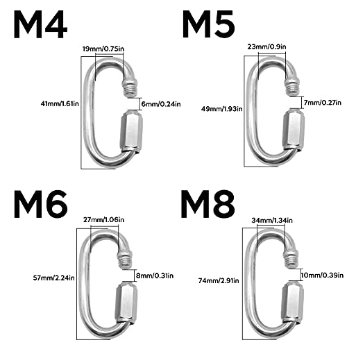 Carabiner Clip WorthPlanet 10 Packs M4/M5/M6/M8 Stainless Steel Oval  Carabiner Threaded Quick Link for Carabiner, Hammock, Camping and Outdoor  Equipment W060007
