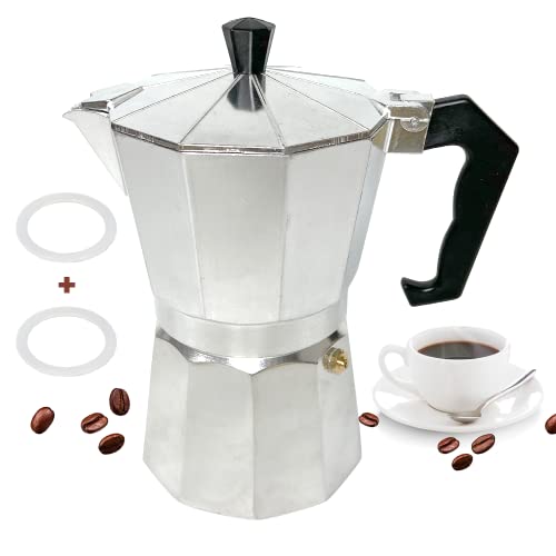 Moka Pot, 10oz Stovetop Espresso Maker, Aluminum Italian Coffee Maker,  Black Coffee Pot for Espresso, Cappuccino, Latte Brewing