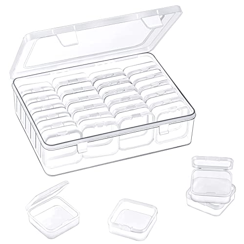28Pcs Bead Organizer and Storage Small Transparent Plastic Containers with  Lids Large Craft Storage Box with Hinged Lid Stackable with Non-Slip Design  Store Screws Small Parts Jewelry Diamonds