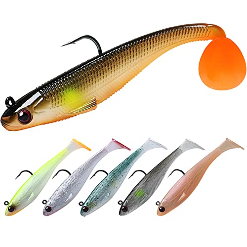 TRUSCEND Pre-Rigged Jig Head Soft Fishing Lures, Paddle Tail Swimbaits for  Bass Fishing, Shad or Tadpole Lure with Spinner, Premium Fishing Bait for  Saltwater Freshwater, Trout Crappie Fishing