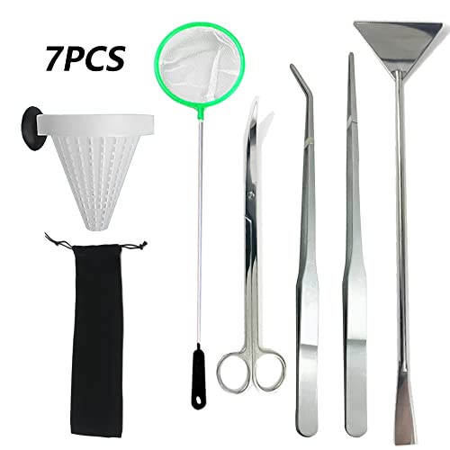 Aweisile Aquarium Clean Tools Kit 6 Pieces Long Stainless Steel Tweezers  Scissors Spatula Multifunctional Fish Feeder with Black Storage Bag for  Fish and Aquatic Plants Trimming