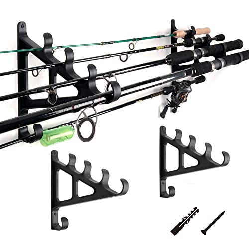 Wall Mounted Fishing Rod Rack with Hook,Holds 4 Rods , Space