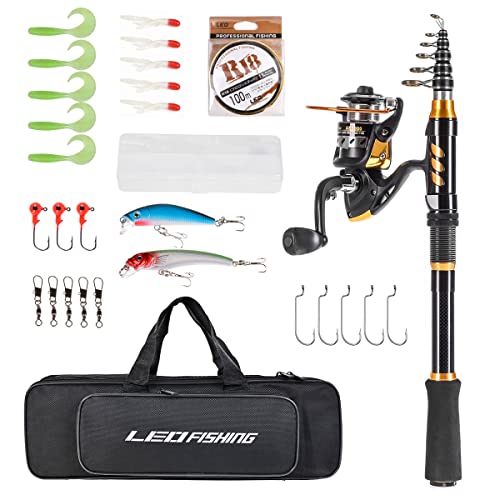 LEOFISHING Portable Gold Telescopic Fishing Rod and Reel Combos Set Carbon  Fiber Fishing Pole with Full Kits Carrier Bag for Travel Saltwater  Freshwater (180cm/5.91ft)