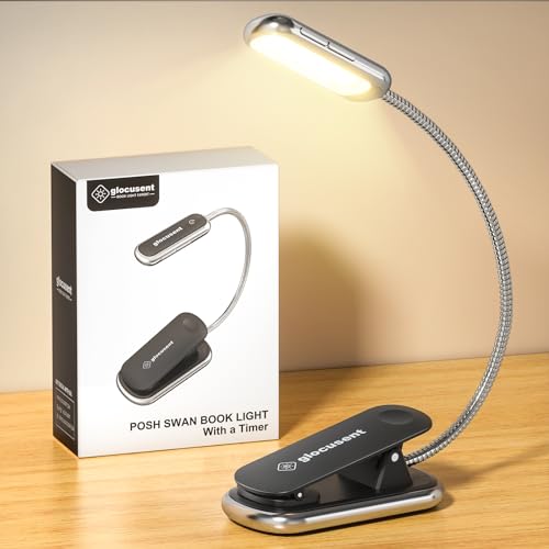Glocusent USB Rechargeable Book Light for Reading in Bed, Portable Clip-on  LED Reading Light, 3 Amber Colors & 5 Brightness Dimmable, Compact & Long