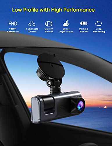 iiwey T1-pro Dash Cam Front and Rear Inside 3 Channel 1080P, Adjustable  Lens Dash Camera for Cars with 8 IR Lamps Night Vision, Three Ways Triple  Car