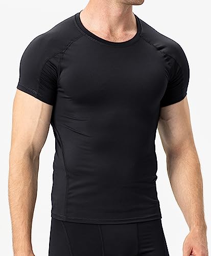 Queerier 3 Pack Men's Compression Shirts Short Sleeve Workout T-Shirt Cool  Dry Undershirts Baselayer Sport Cool Shirt Running Tops, Black*3, Small