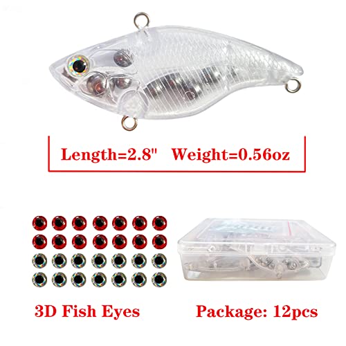 Bombite 12Pcs Lure Blanks Unpainted Fishing Lures,Blank Topwater Bass Lures  with 3D Fishing Eyes,DIY Crankbait Blanks Swim Baits for Saltwater  Freshwater,2.95 0.56oz