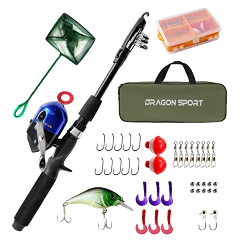  DaddyGoFish Kids Fishing Pole - Rod Reel Combo Tackle Box  Starter Set - First Year Small Dock Gear Kit for Boys Girls Toddler Youth  Age Beginner Little Children Junior Anglers (