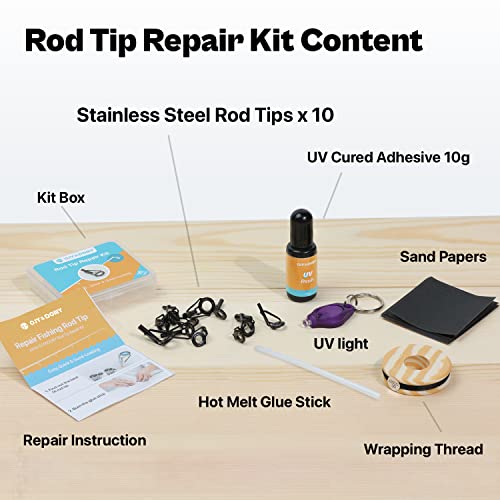 Fishing Rod Tip Repair Kit with Glue, Complete Kit with UV Cured Adhesive  and 10 Rod Tips
