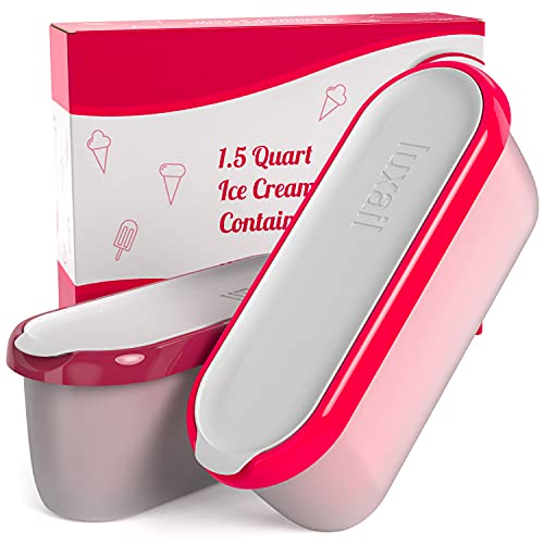 2Pcs Ice Cream Containers Freezer Storage Tubs 1 Quart Reusable Container  w/ Lid