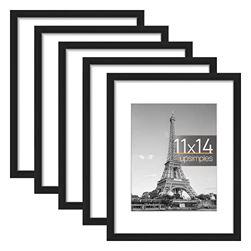 Wiscet11x14 Picture Frame Set of 9, Display Pictures 8x10 with Mat or 11x14  Without Mat, Photo Frame for Wall Mounting or Tabletop Display, Black.