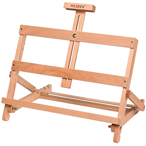 MEEDEN Wooden H-Frame Studio Easel, Artist Floor Easel with Large Storage  Tray, Solid Beech Wood Adjustable Tilting Art Easel, Professional Display