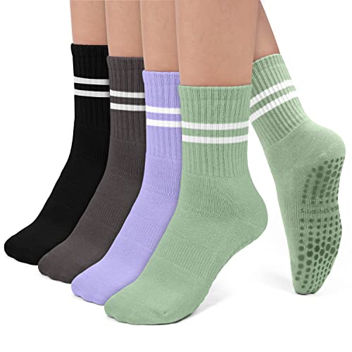 Yoga Pilates Socks with Grips for Women Non Slip Colorful Tie Dye Cushioned  Crew