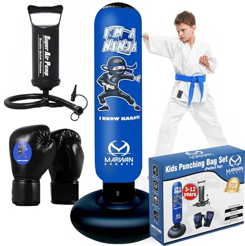 Inflatable Kids Punching Bag with Boxing Gloves, 47 High Free Standing  Bounce Back Bag for MMA, Karate, Taekwondo and Kick, Gifts for Kids, Boys  and Girls