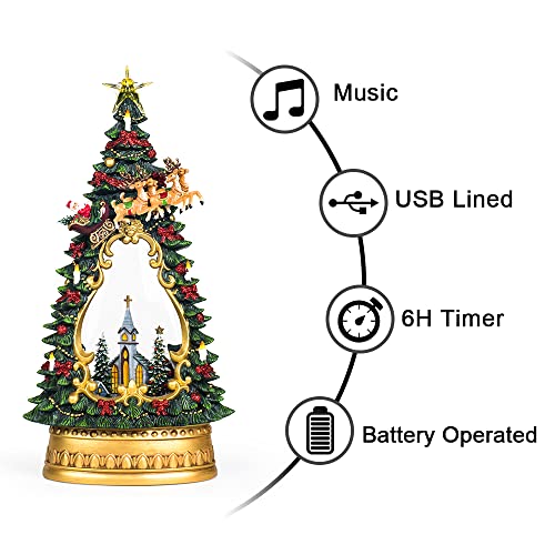 Christmas Snow Globe Lantern Musical,6H Timer Cylinder Glitter Snow  Globe,Bronze Snow Globes Christmas with Music Box Including 8 Songs,Lantern  with