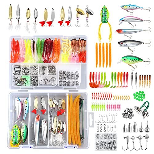 SMMYMGF Lures Tackle Box Bass Fishing Kit Including Animated  Crankbaits,Spinnerbaits,Soft Plastic Worms, Jigs,Topwater Lures,Hooks,Saltw