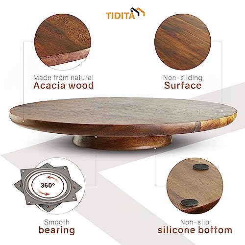 TIDITA 13 Acacia Wood Cake Stand Rotating – Rustic Cake Stand Turntable – Wooden Revolving Spinner Cake Decorating Supplies - Use at Parties