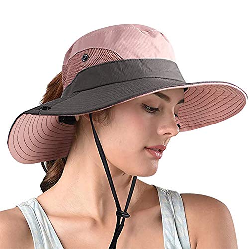 AutoWT Sun Hat for Women, UPF 50 + UV Protection Wide Brim Bucket Hat  Adjustable Cap for Summer Fishing, Hiking, Camping, Garden, Farming,  Outdoor Exercise (Pink)