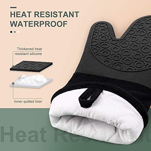 EFAGL Extra Long Professional Silicone Oven Mitts with Quilted