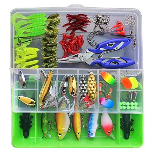 Fishing Lures Tackle Box Bass Fishing Kit Including Animated  Lure,Crankbaits,Spinnerbaits,Soft Plastic Worms, Topwater  Lures,Hooks,Saltwater 