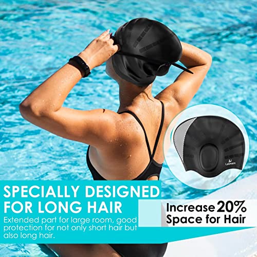 Long Hair Swim Cap for Women Men with 3D Ear Protection, Silicone Swimming  Cap for Long/Short Hair to Keep Hair Dry, Waterproof Adult Swim Hats  Bathing Caps with Ear Plugs & Nose Clip(Black)