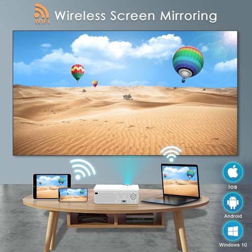 WiMiUS Projector with Wifi and Bluetooth, Mini Portable Projector with  270°Adjustable Stand, 1080P Home Theater Projector, Screen Mirror for IOS,  Android, Windows 