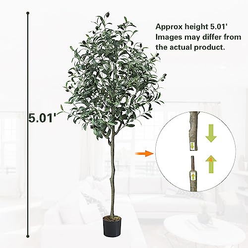  SeelinnS Artificial Olive Tree 5.01FT Fake Olive Silk Tree  Large Faux Plants Indoor Tall Olive Branch and Fruits with Potted for Home  Office Living Room Decor : Home & Kitchen