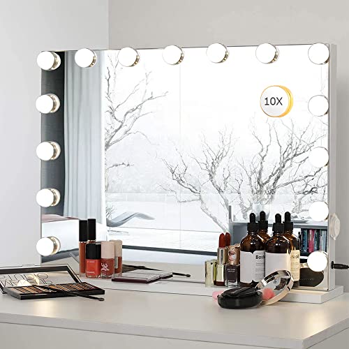  WEILY Hollywood Makeup Mirror with Lights,Large Lighted Vanity  Mirror with 3 Color Light & 12 Dimmable Led Bulbs,Smart Lighted Touch  Control Screen & 360 Degree Rotation(White)
