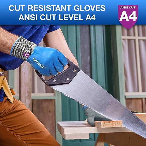 Schwer Waterproof Work Gloves, ANSI A4 Cut Resistant Gloves with Insulated  Double Latex Coated, Super Grip for Gardening, Car and Fish Cleaning, 1  Pair, XL